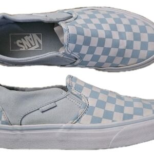 Vans Classic Checkerboard Slip-On Sneakers - Crystal Blue/White - Women’s 8.5